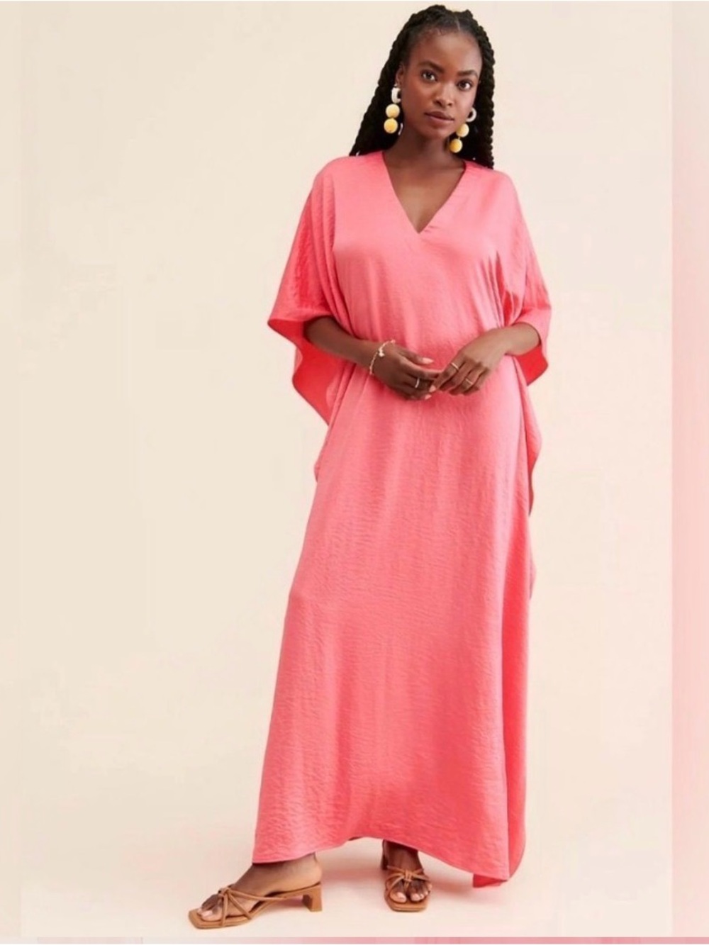 V-Neck Coral Pink Maxi Dress
